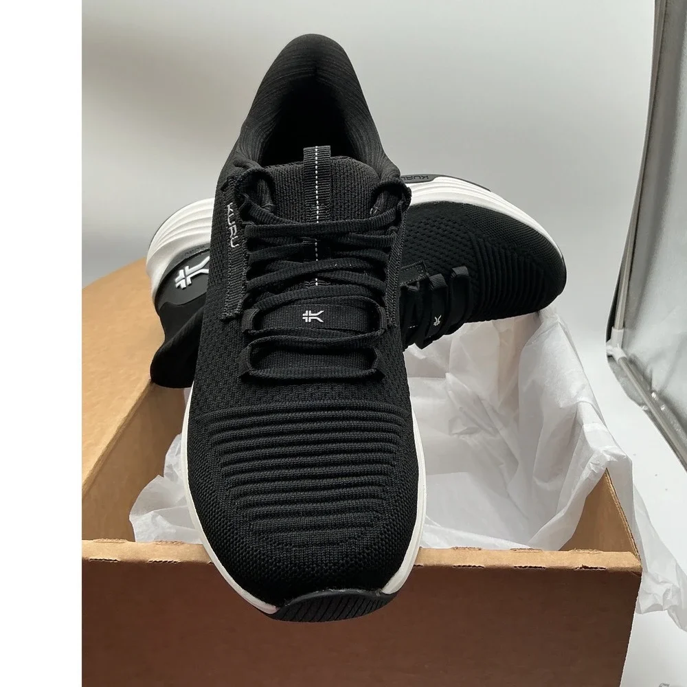 Kuru Atom Mens Athletic Sneakers Black White Knit Walking Running Shoes